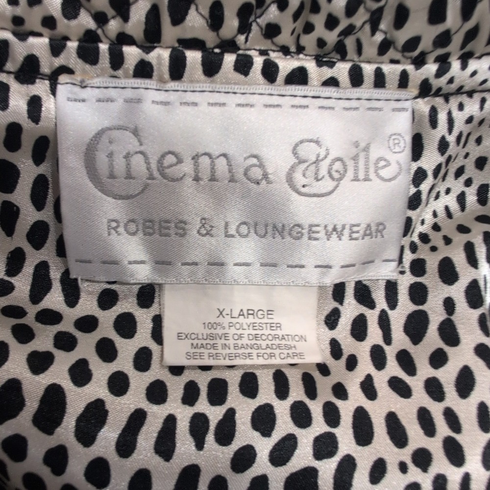 Cinema Etoile Black Velvet Robe Duster Long Sleeve Animal Print Collar Cuffs XL - Picture 2 of 3